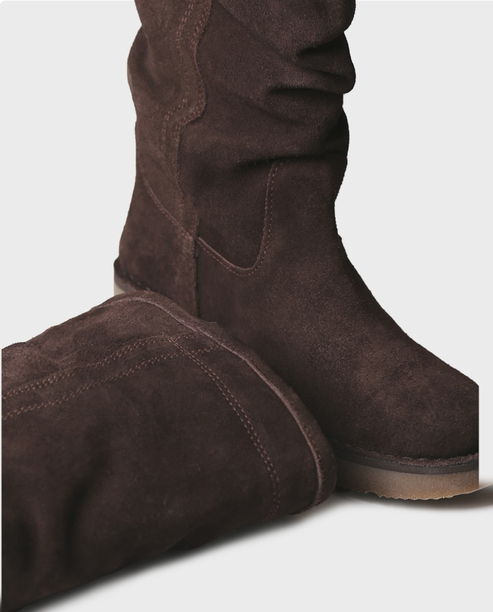 Botas altas de mujer de serraje con tacón - Toni Pons - Marrón Marrón-3