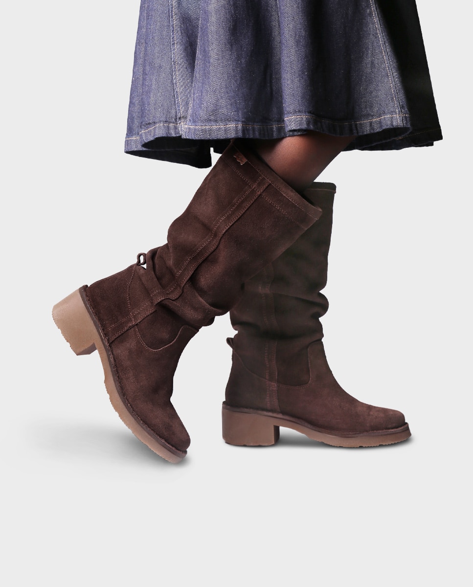 Botas altas de mujer de serraje con tacón - Toni Pons - Marrón Marrón-2