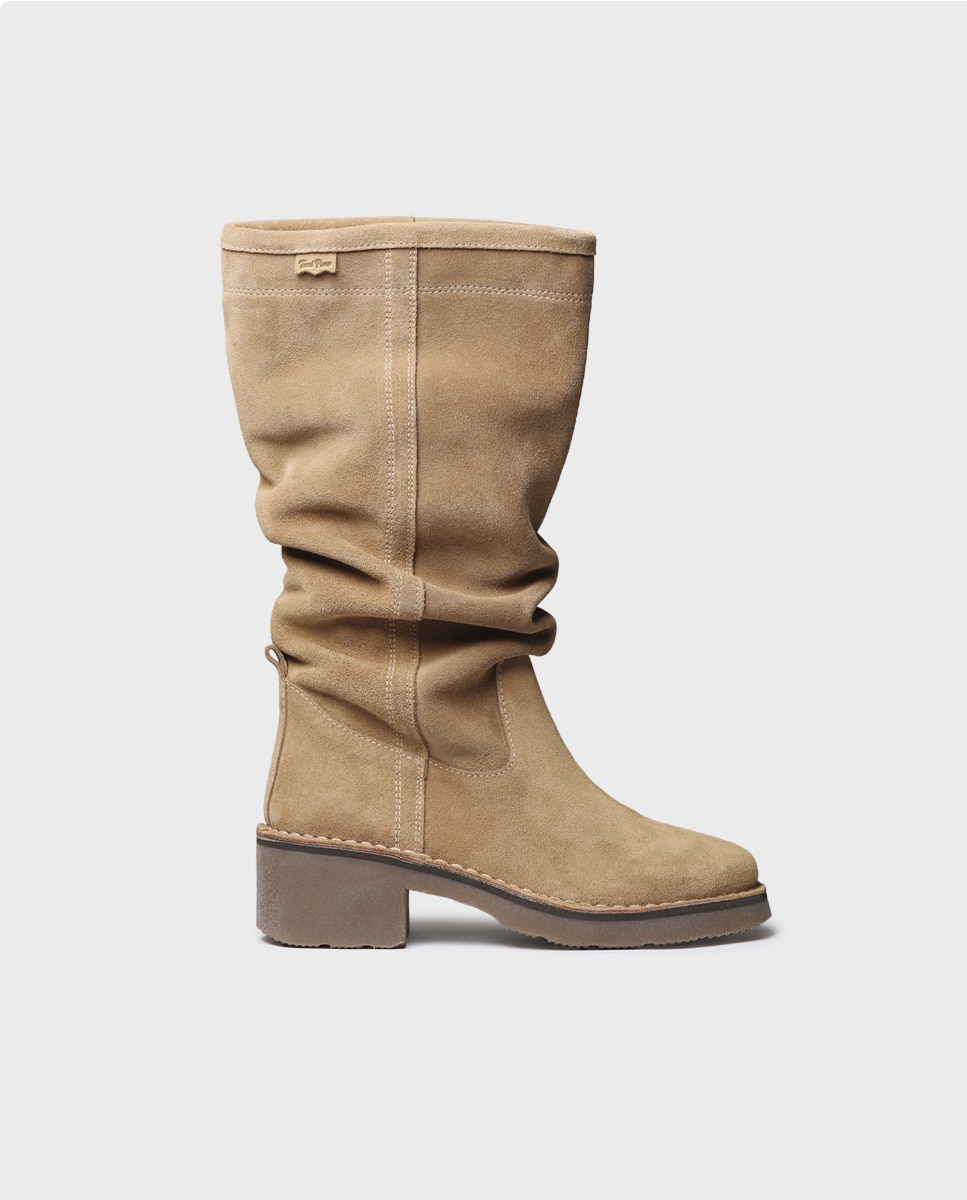 Botas altas de mujer de serraje con tacón - Toni Pons - Marrón claro Marrón claro-1