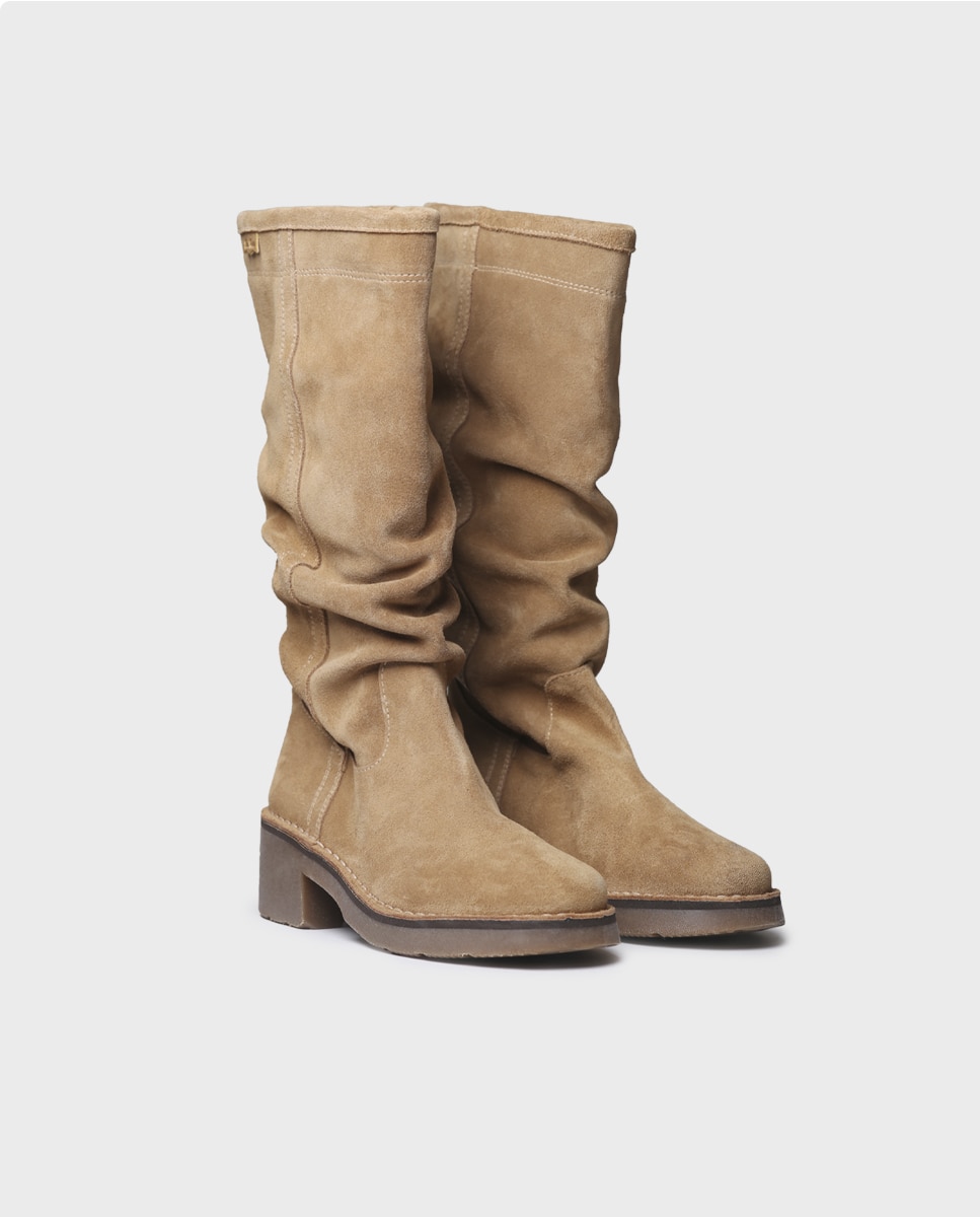 Botas altas de mujer de serraje con tacón - Toni Pons - Marrón claro Marrón claro-4