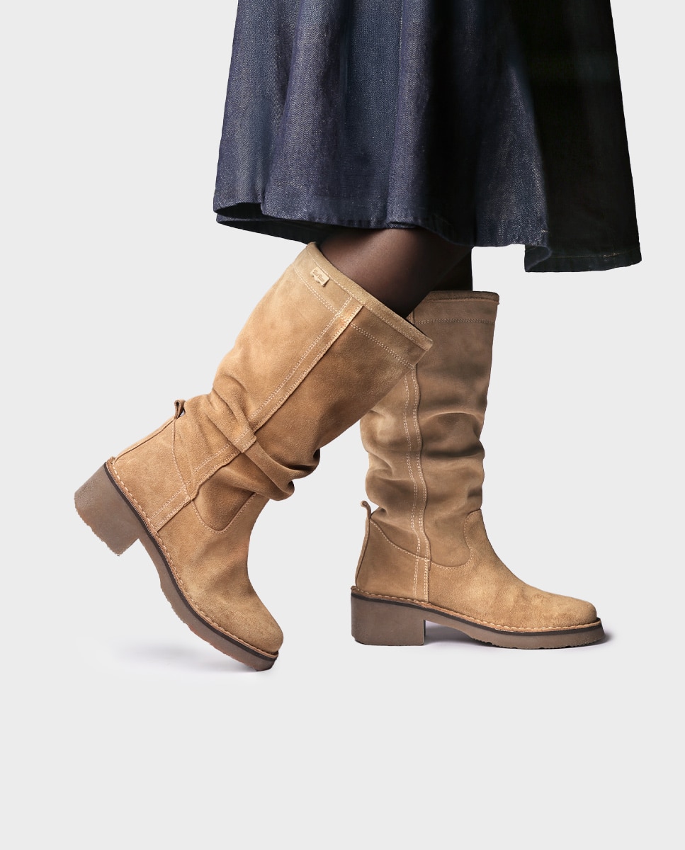 Botas altas de mujer de serraje con tacón - Toni Pons - Marrón claro Marrón claro-2