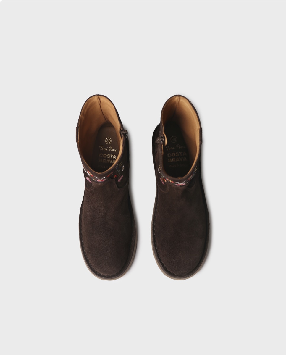 Botines de mujer de serraje con cremallera - Toni Pons - Marrón oscuro Marrón oscuro-3