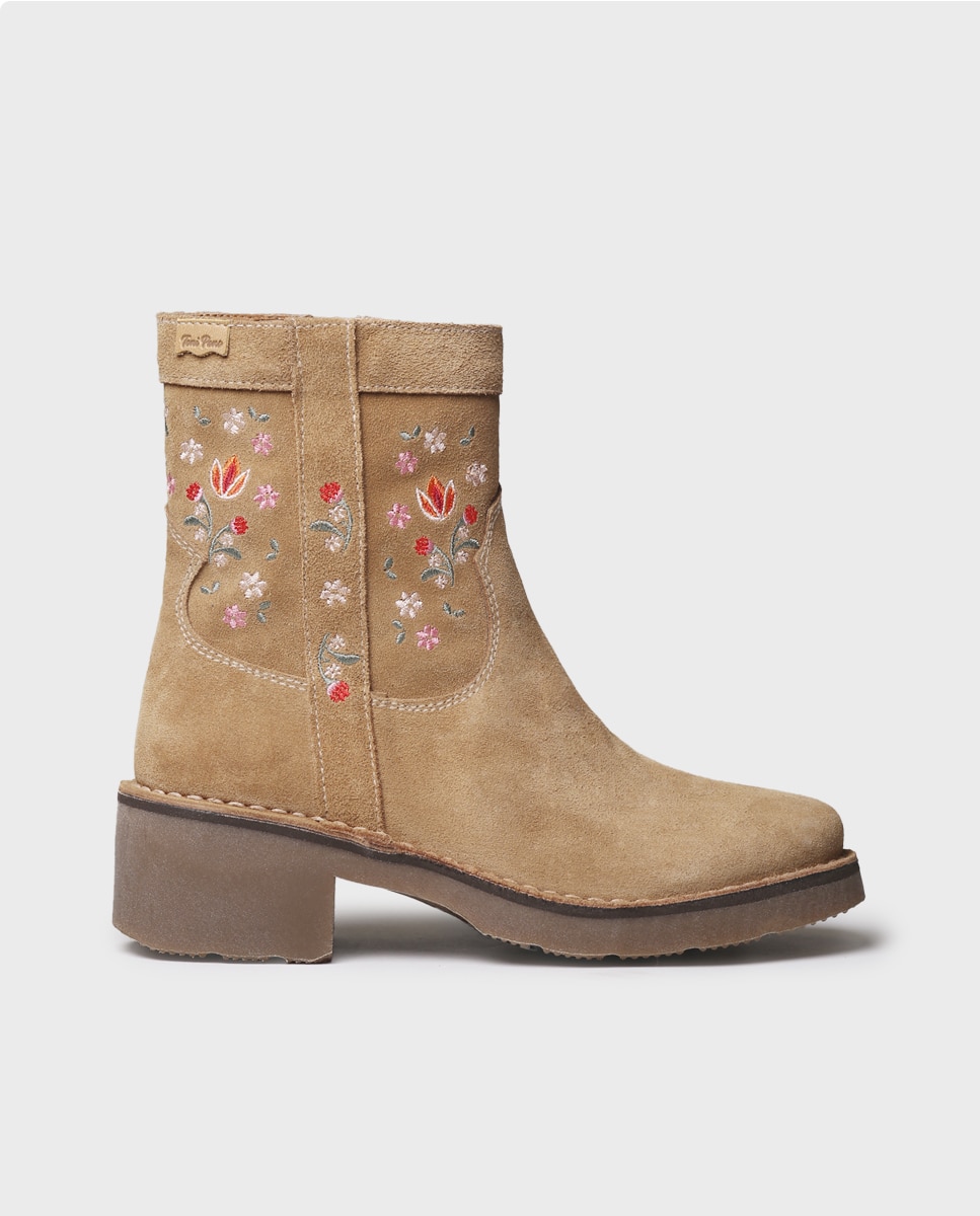 Botines de mujer de serraje con cremallera - Toni Pons - Marrón claro Marrón claro-1