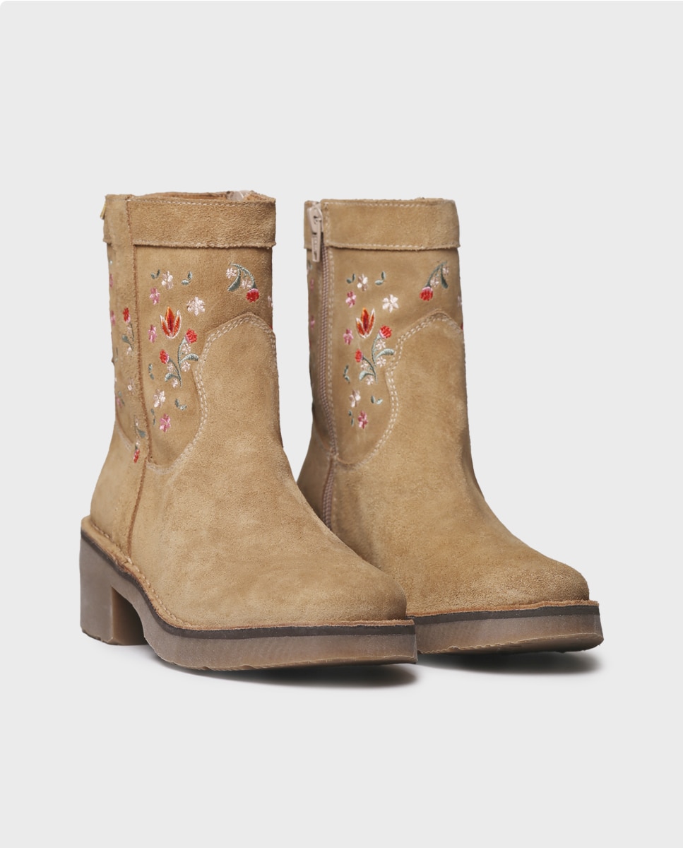 Botines de mujer de serraje con cremallera - Toni Pons - Marrón claro Marrón claro-4