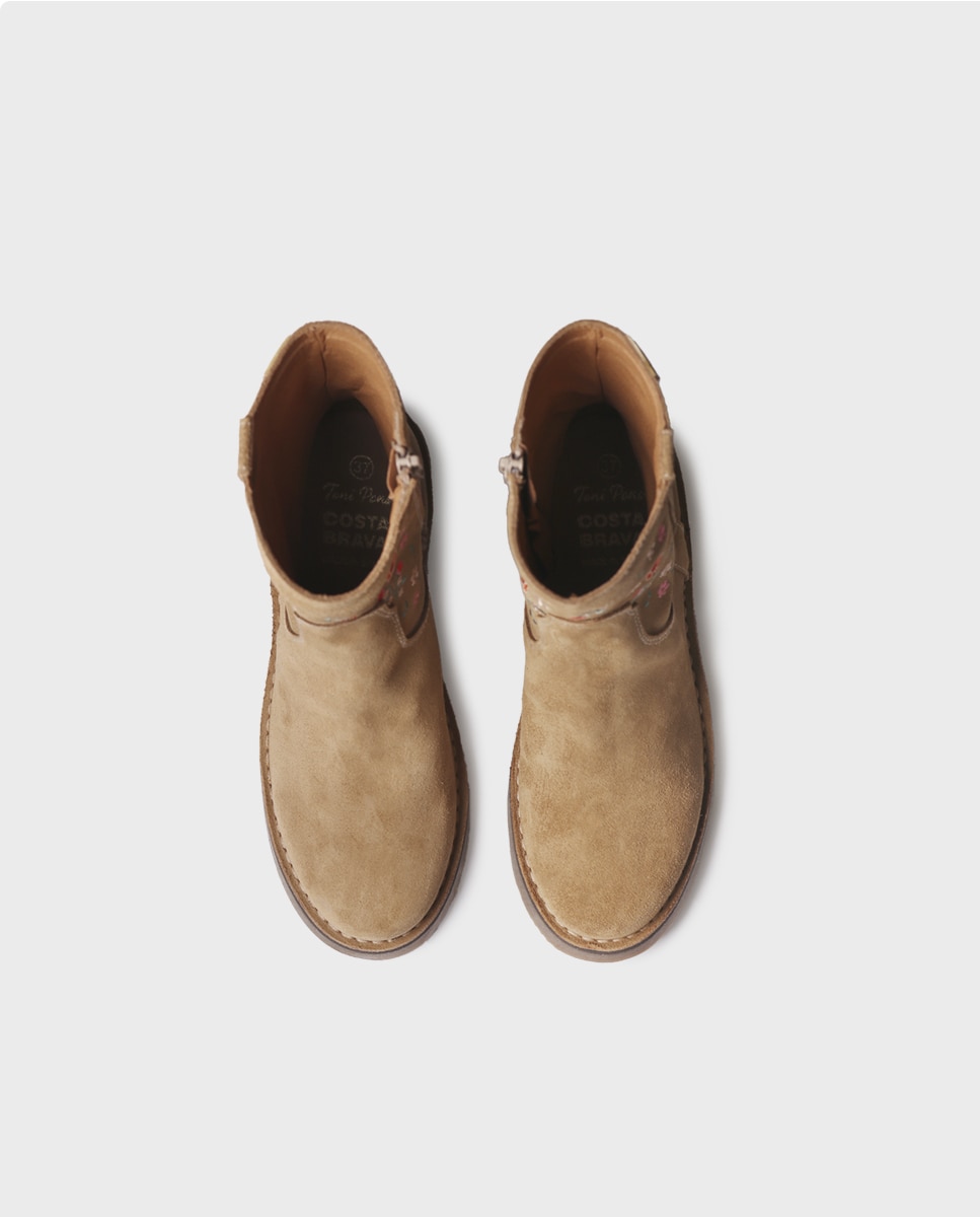 Botines de mujer de serraje con cremallera - Toni Pons - Marrón claro Marrón claro-3
