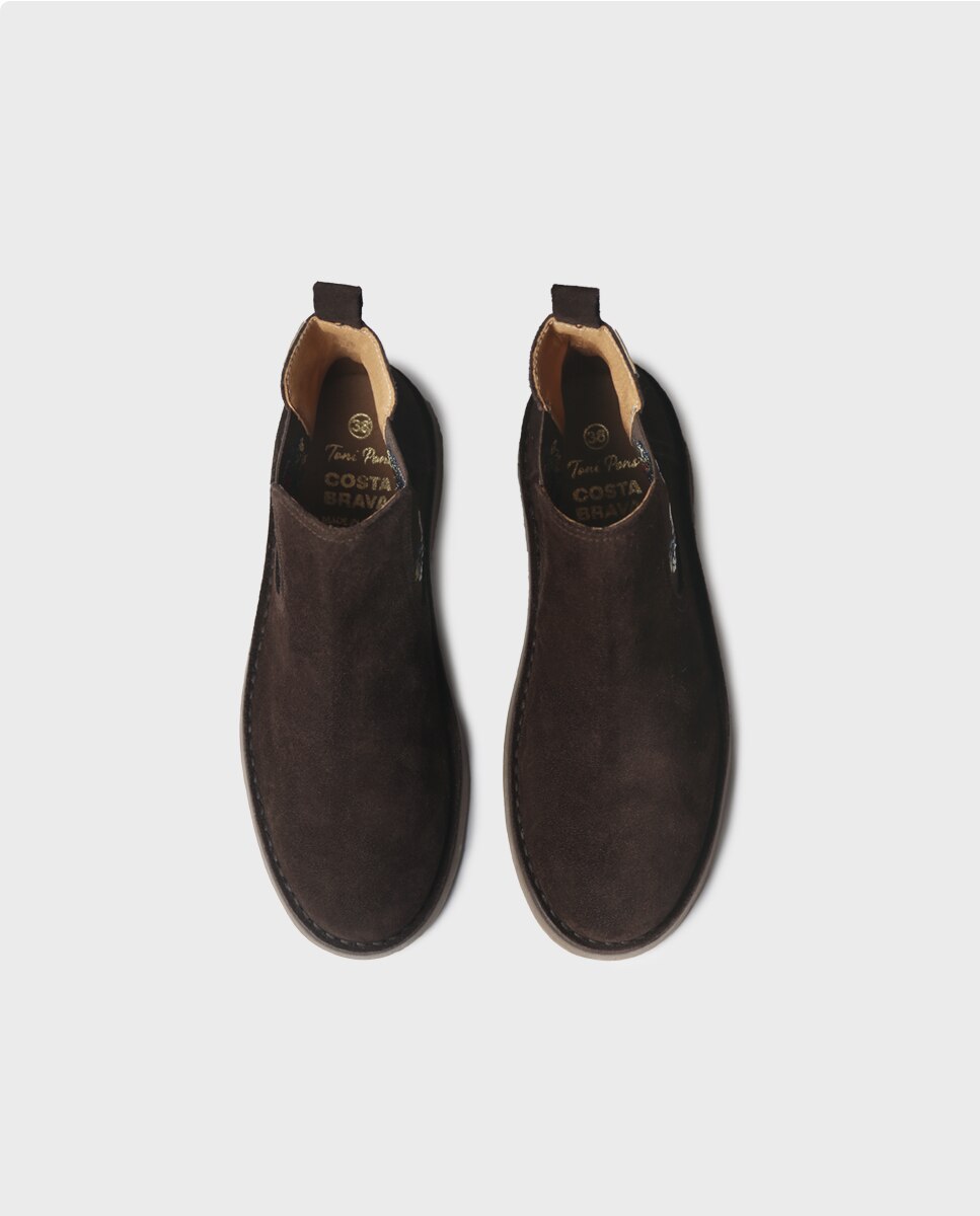 Botines de mujer de serraje con elásticos - Toni Pons - Marrón oscuro Marrón oscuro-3