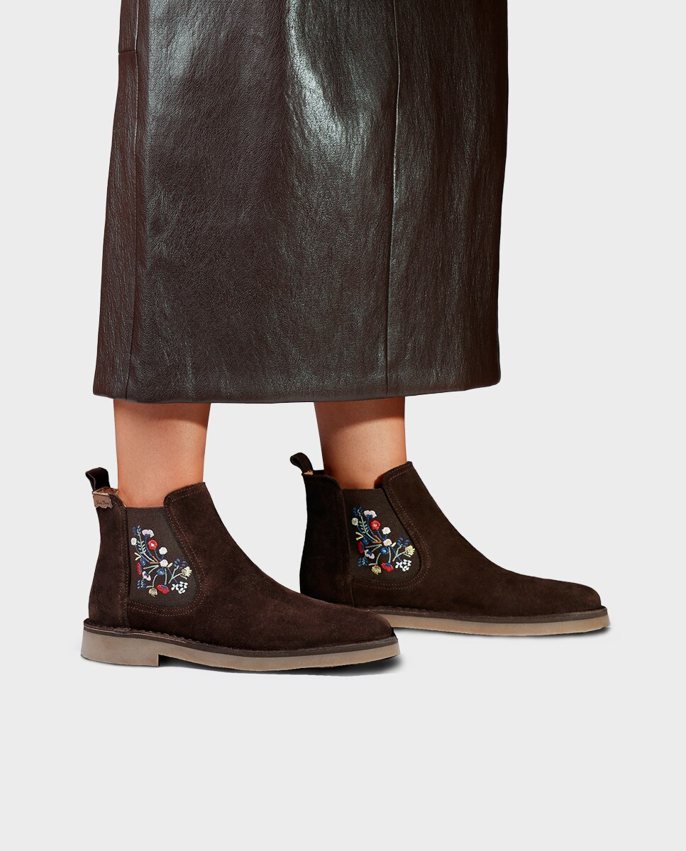 Botines de mujer de serraje con elásticos - Toni Pons - Marrón oscuro Marrón oscuro-2