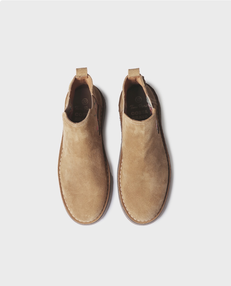 Botines de mujer de serraje con elásticos - Toni Pons - Marrón claro Marrón claro-3