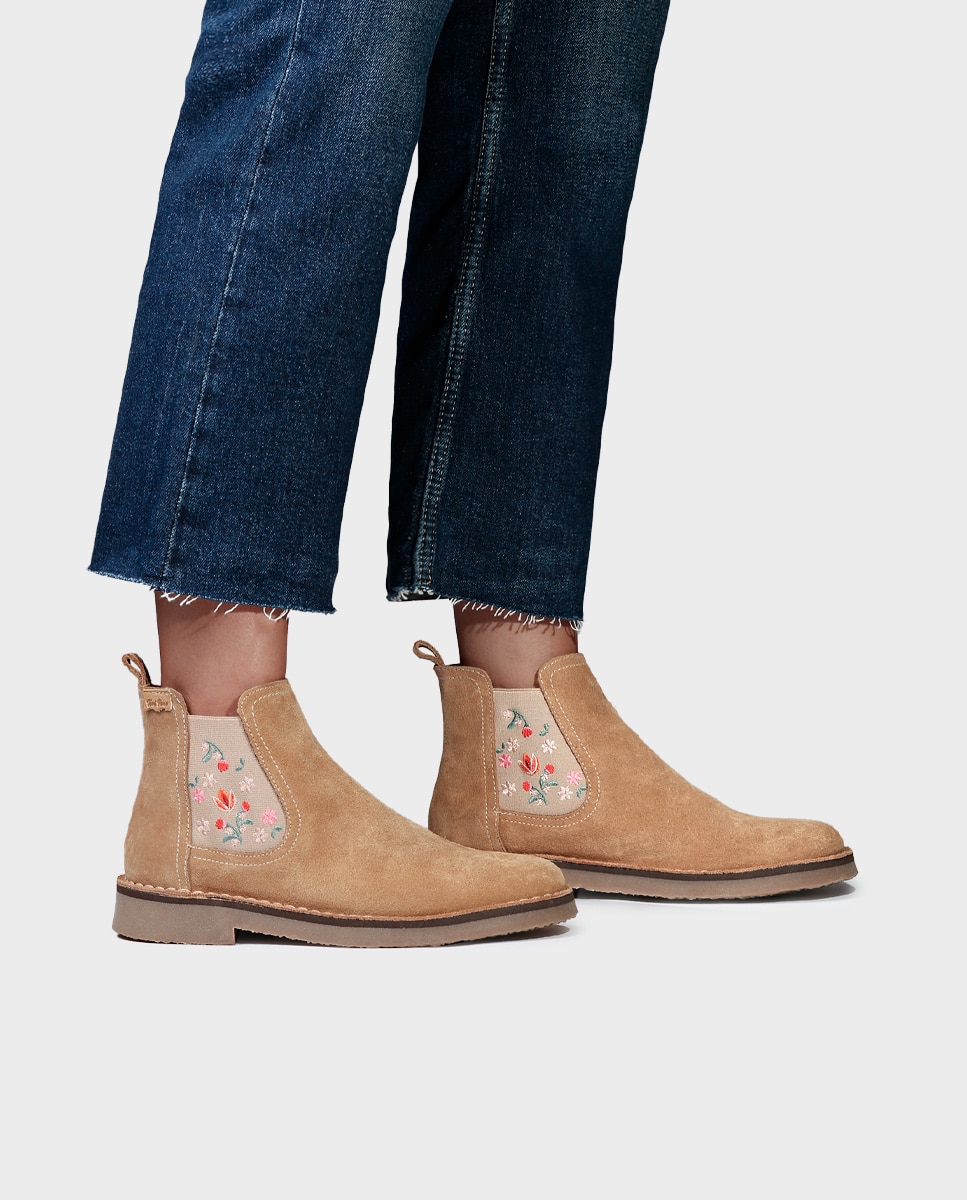 Botines de mujer de serraje con elásticos - Toni Pons - Marrón claro Marrón claro-4