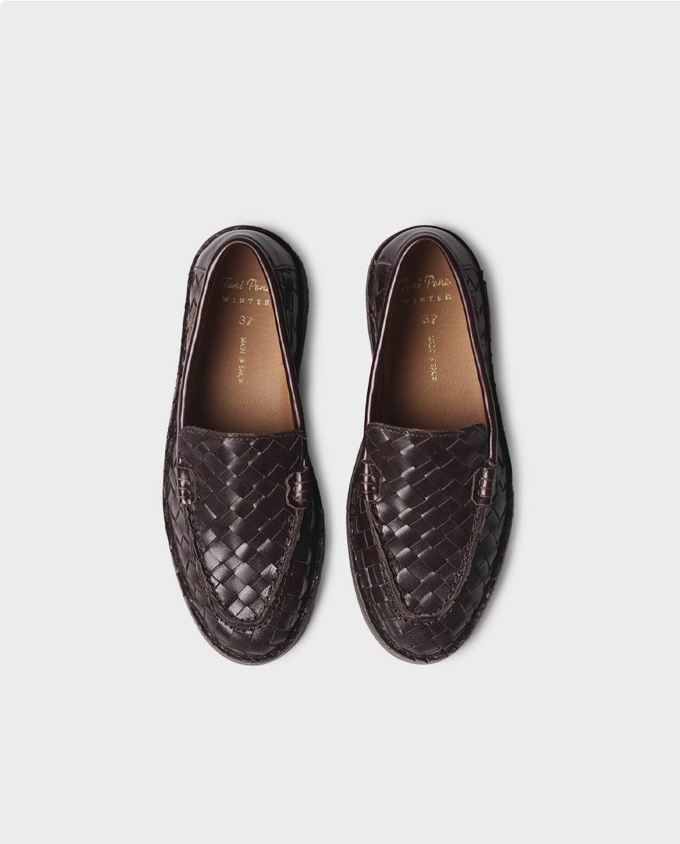 Mocasines planos de mujer de piel trenzada - Toni Pons - Marrón Marrón-3