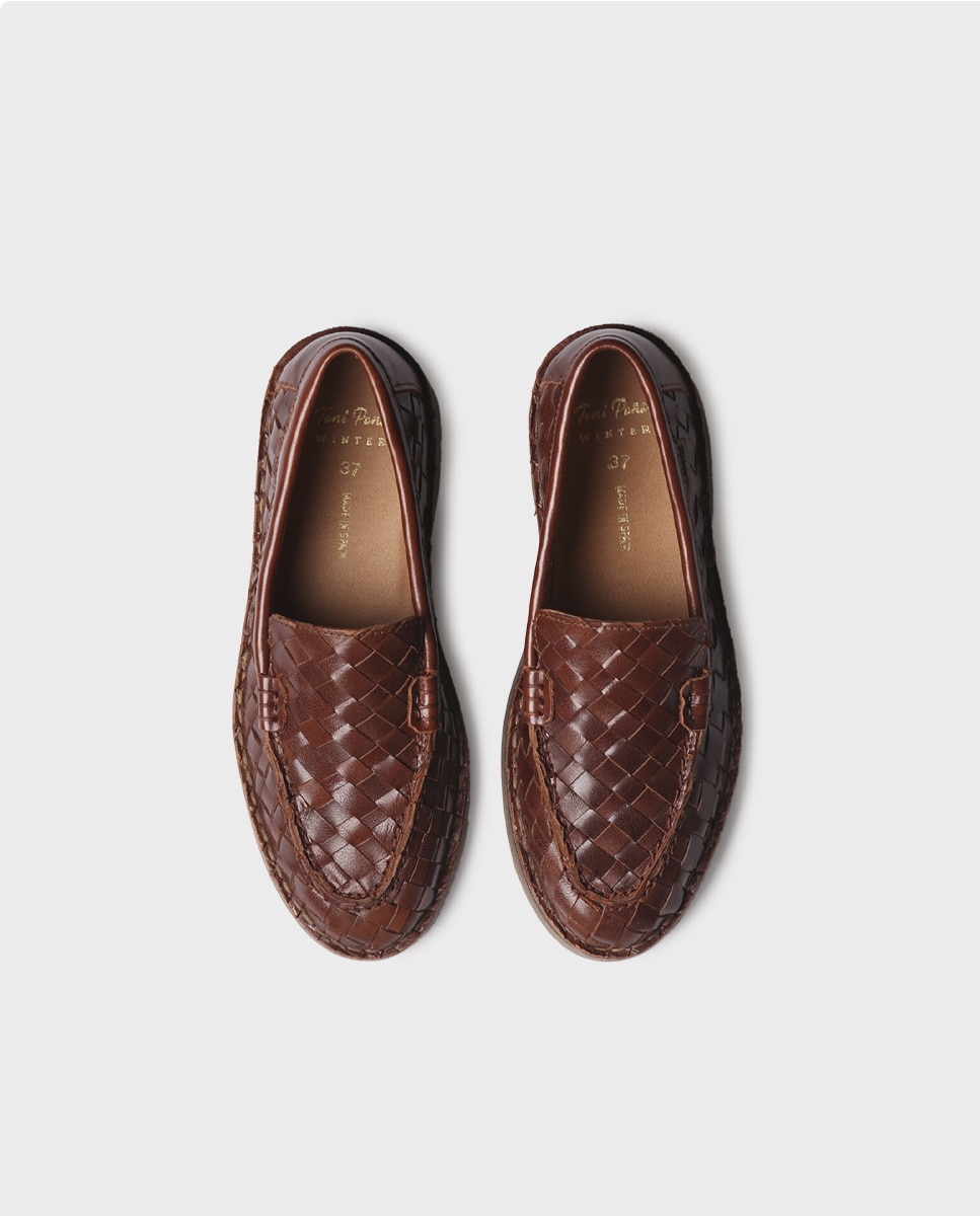 Mocasines planos de mujer de piel trenzada - Toni Pons - Marrón claro Marrón claro-3