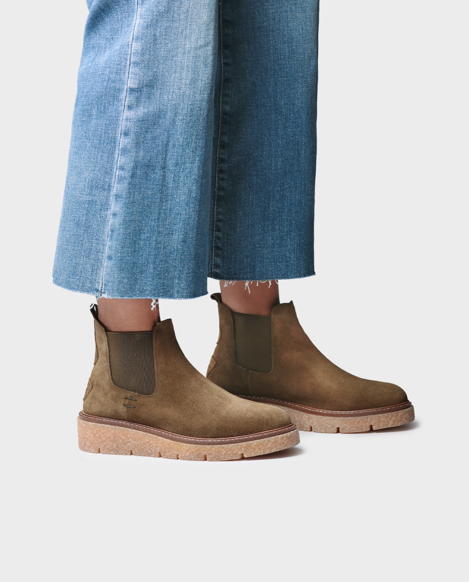 Botines de mujer de serraje con elásticos - Toni Pons - Verde Verde-2