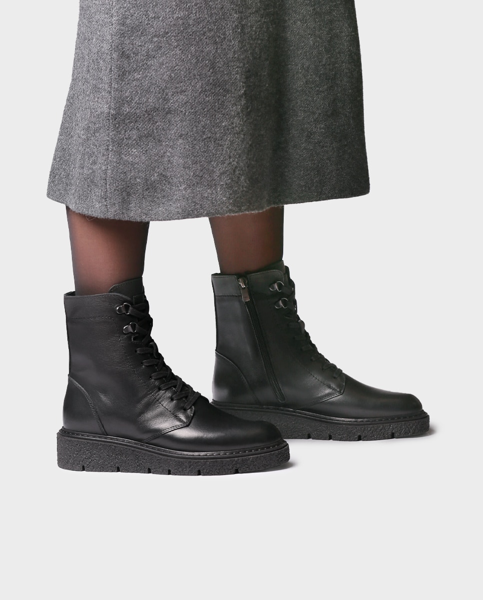 Botines de mujer de cordones de piel con cremallera - Toni Pons - Negro Negro-2