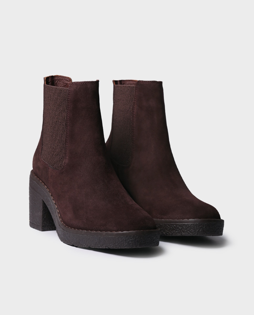 Botines de mujer de piel con elásticos y tacón - Toni Pons - Marrón Marrón-4