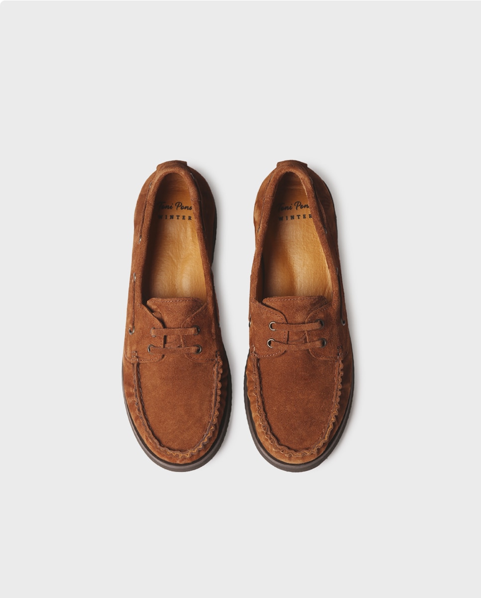 Mocasines planos de mujer de serraje con cordones - Toni Pons - Marrón claro Marrón claro-3