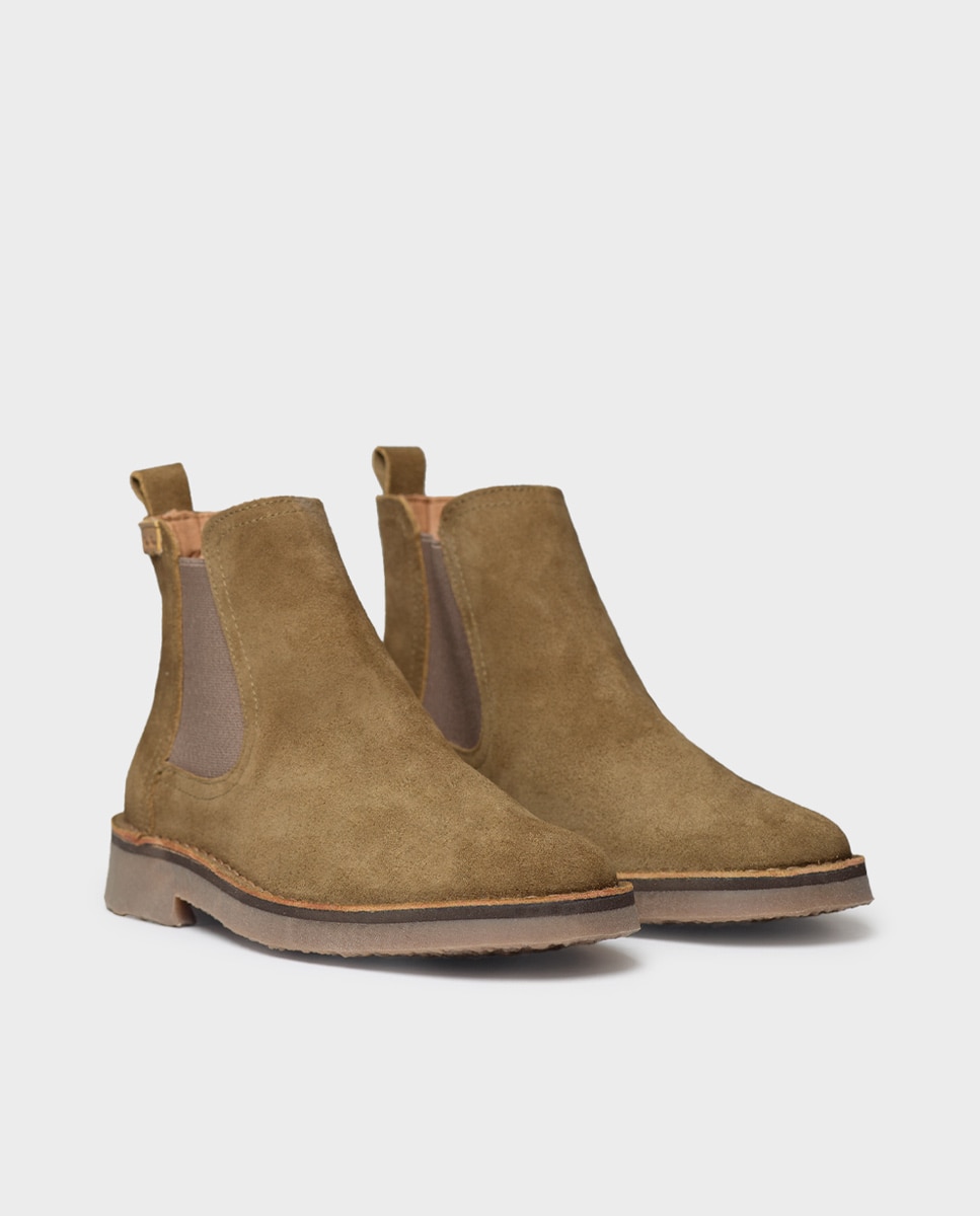 Botines de mujer de serraje con elásticos - Verde Verde-4