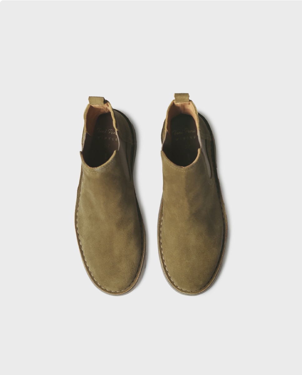 Botines de mujer de serraje con elásticos - Verde Verde-3
