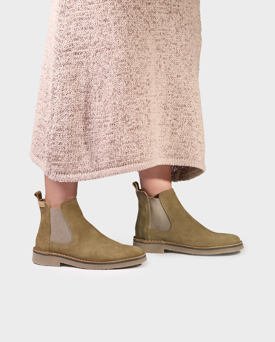 Botines de mujer de serraje con elásticos - Verde Verde-2