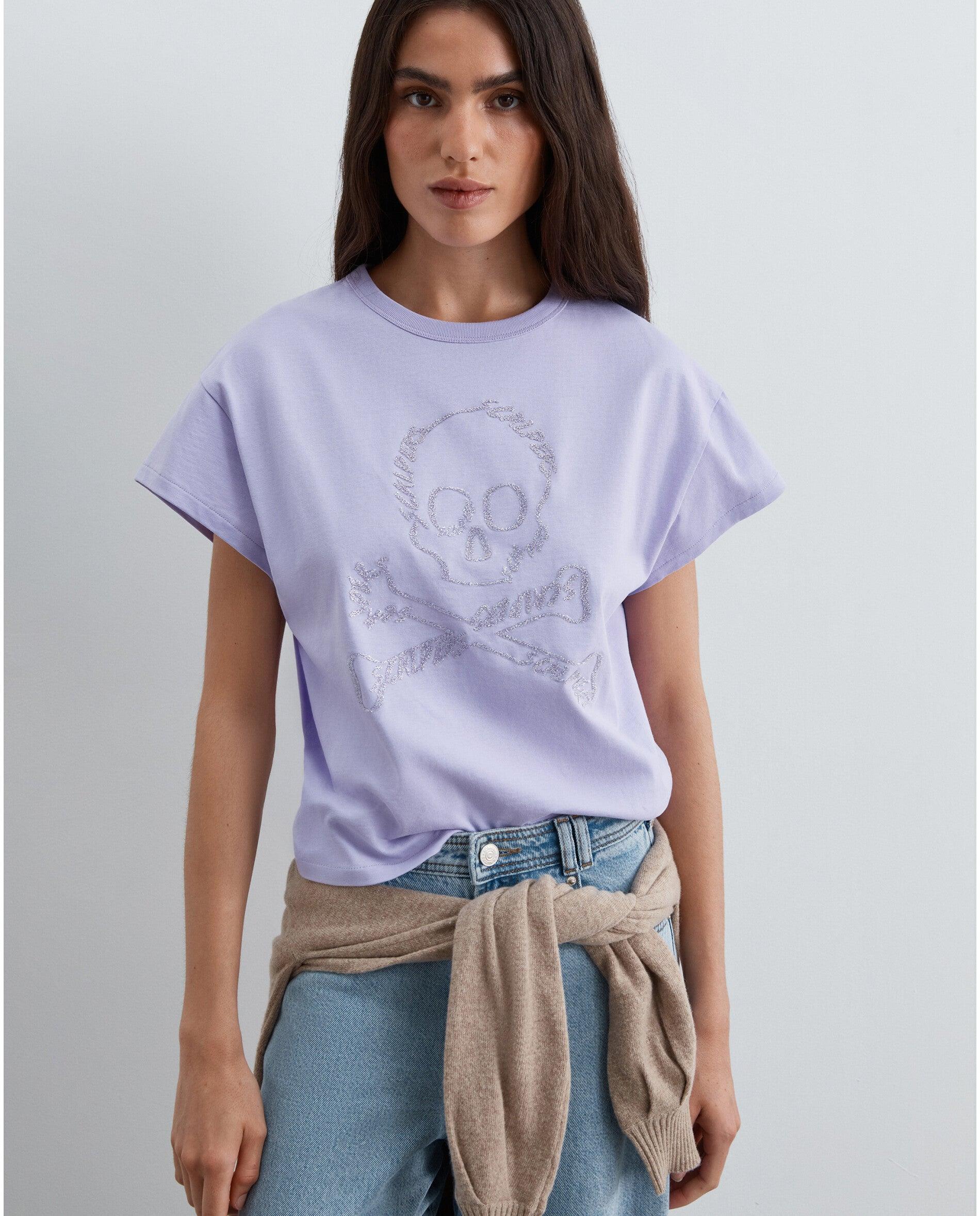 Camiseta de mujer bordada de manga corta - Scalpers - Lila Lila-1