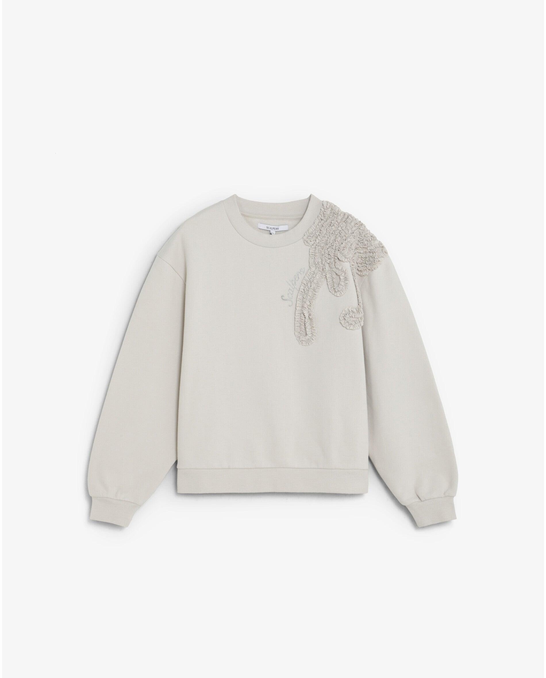 Sudadera de mujer regular fit con detalles fruncidos en el hombro - Scalpers - Gris claro Gris claro-1