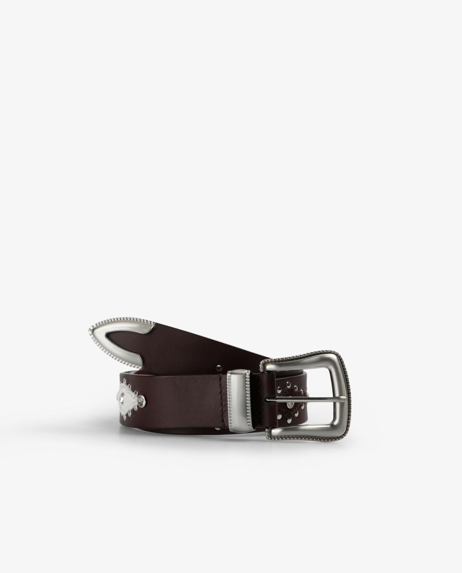 Cinturón con hebilla de mujer de piel con detalles decorativos - Scalpers - Marrón Marrón-1