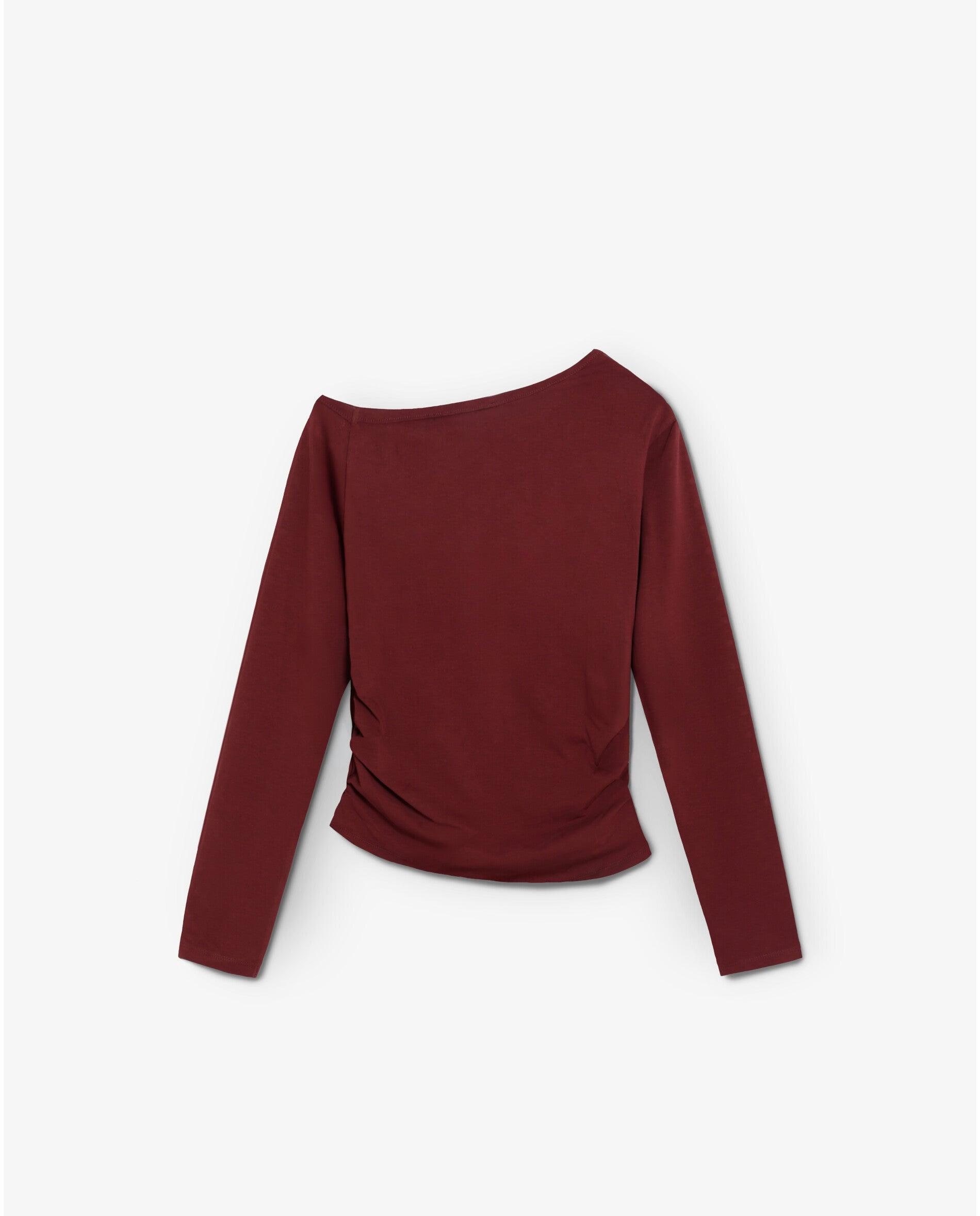 Camiseta de mujer con cuello barco y tachuelas metálicas - Scalpers - Burdeos Burdeos-2
