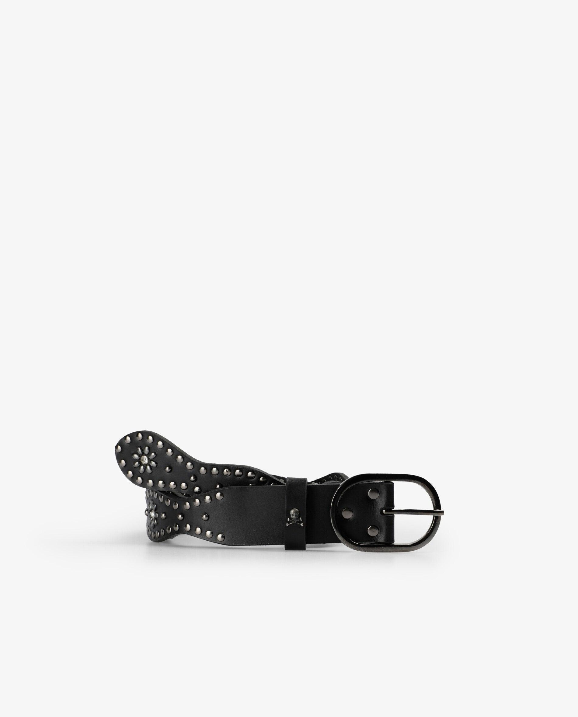 Cinturón con hebilla de mujer de piel con diseño ondulado y tachuelas - Scalpers - Negro Negro-1