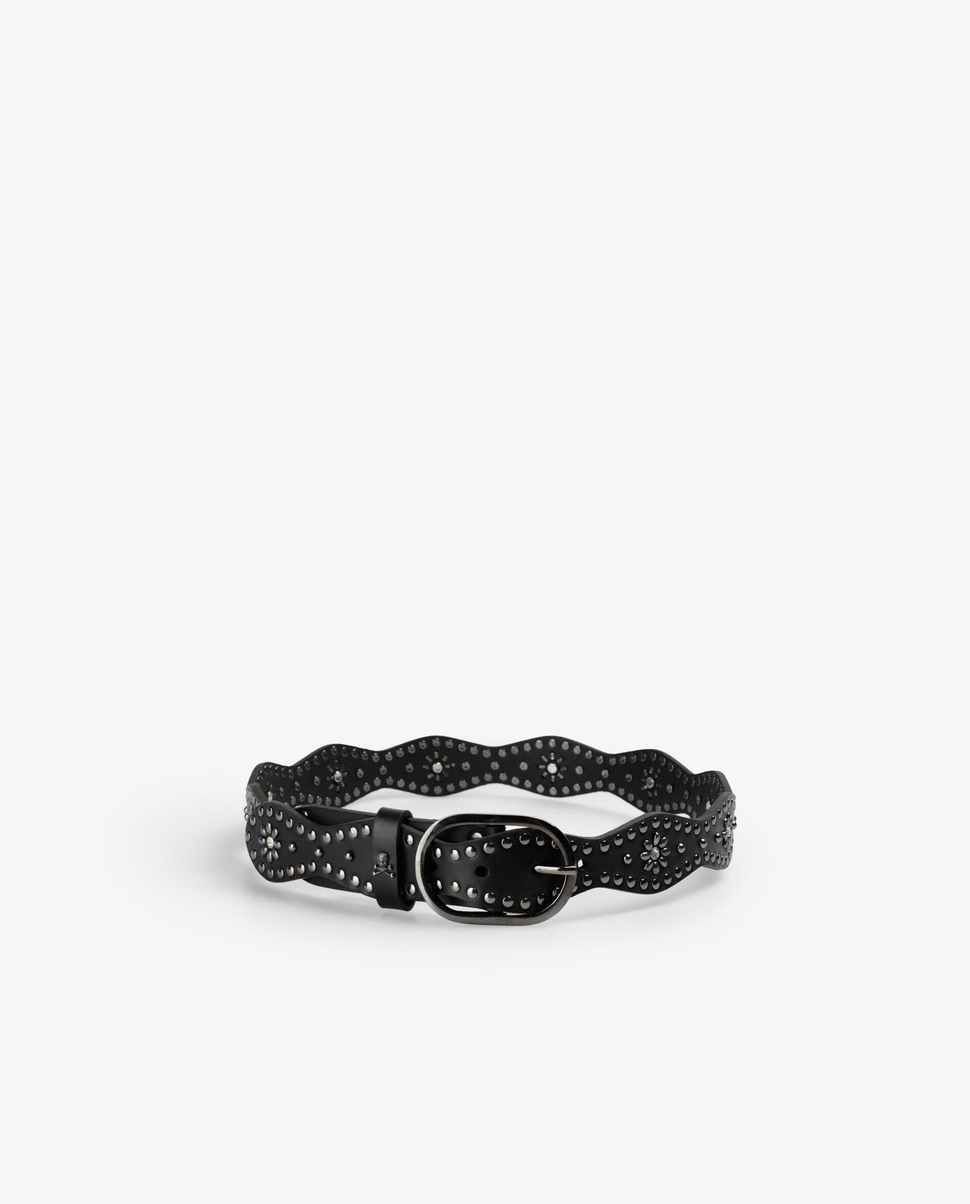 Cinturón con hebilla de mujer de piel con diseño ondulado y tachuelas - Scalpers - Negro Negro-3