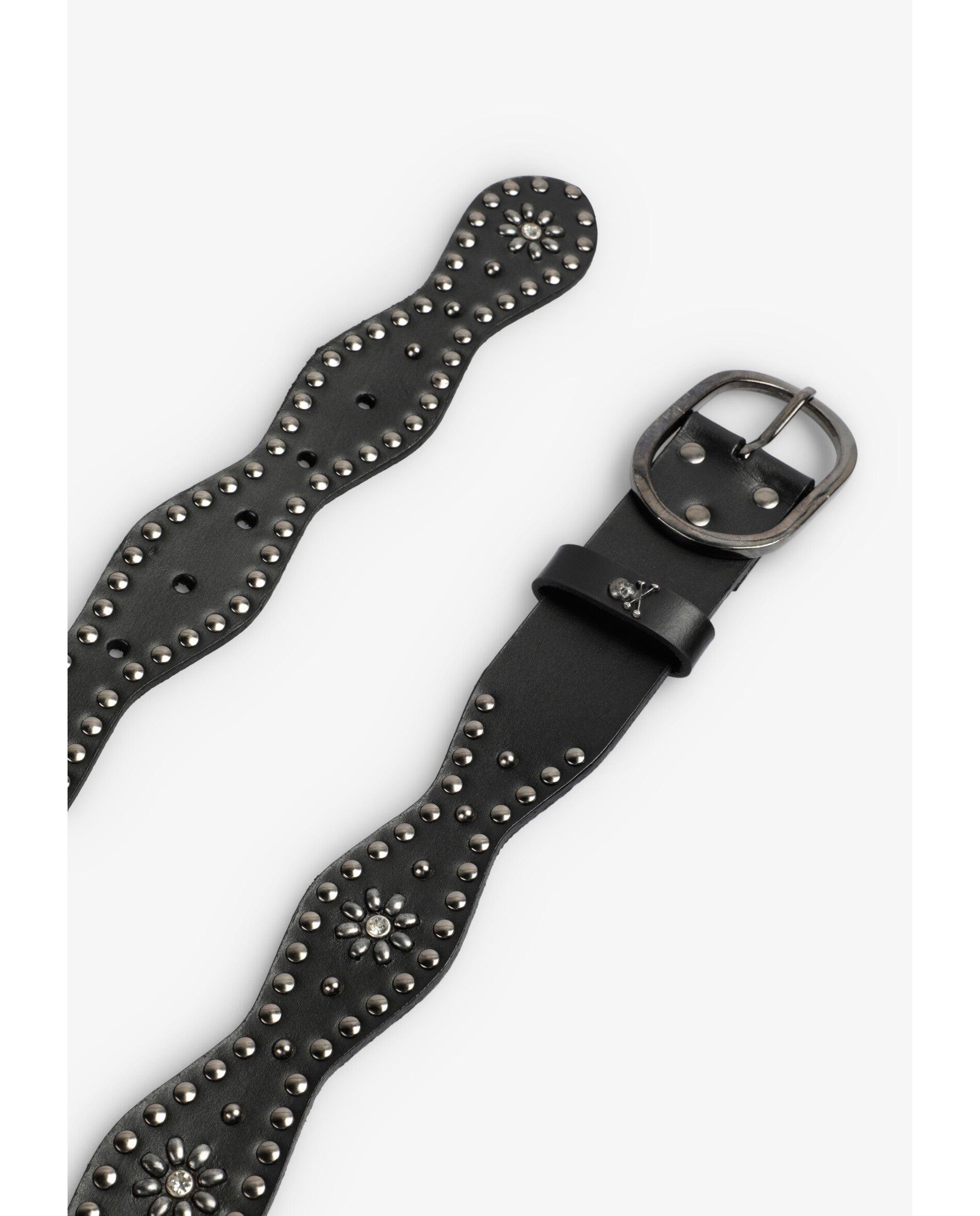Cinturón con hebilla de mujer de piel con diseño ondulado y tachuelas - Scalpers - Negro Negro-4
