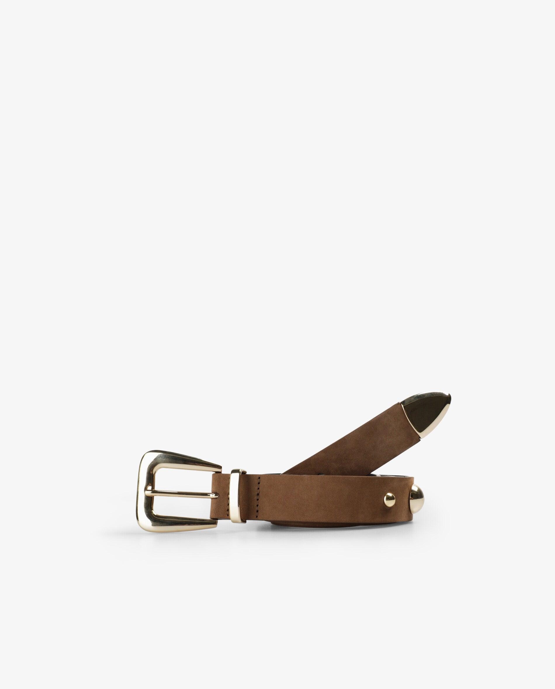 Cinturón con hebilla de mujer de piel con studs decorativos - Scalpers - Beige Beige-1
