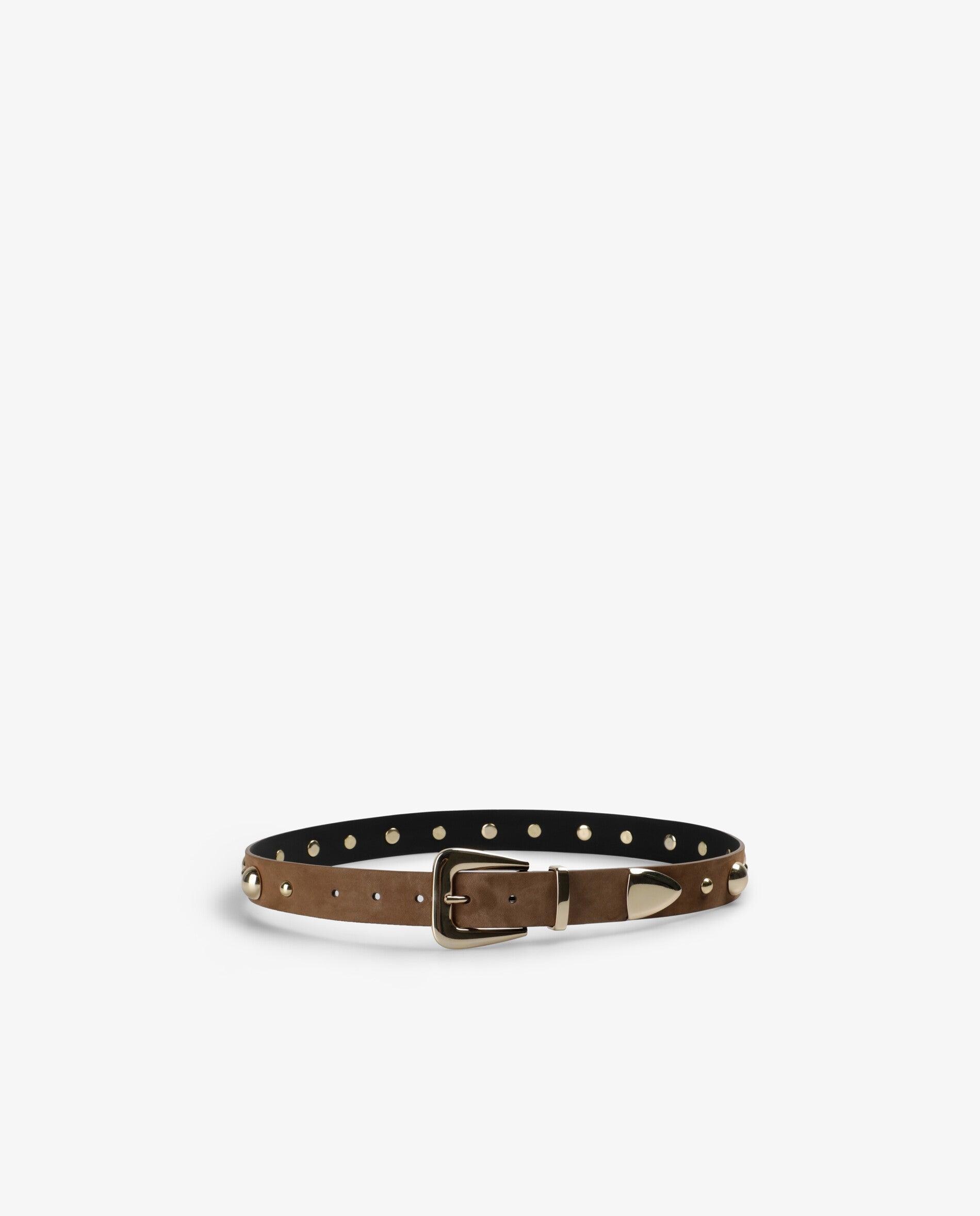 Cinturón con hebilla de mujer de piel con studs decorativos - Scalpers - Beige Beige-3
