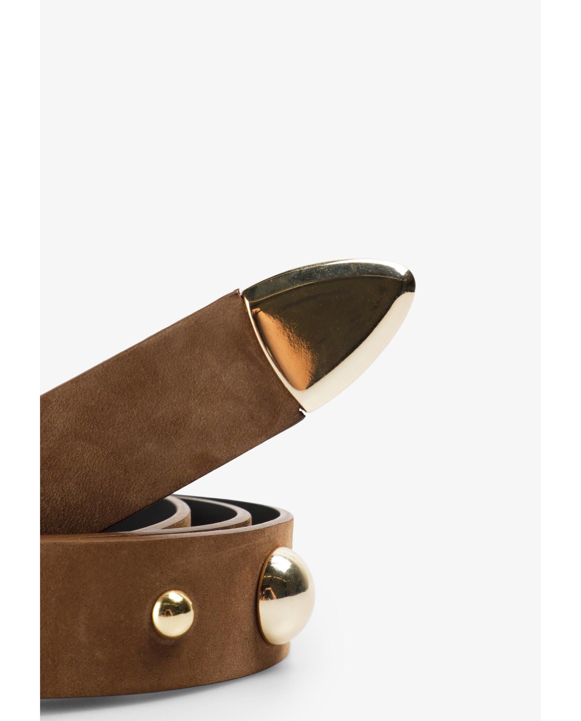 Cinturón con hebilla de mujer de piel con studs decorativos - Scalpers - Beige Beige-2
