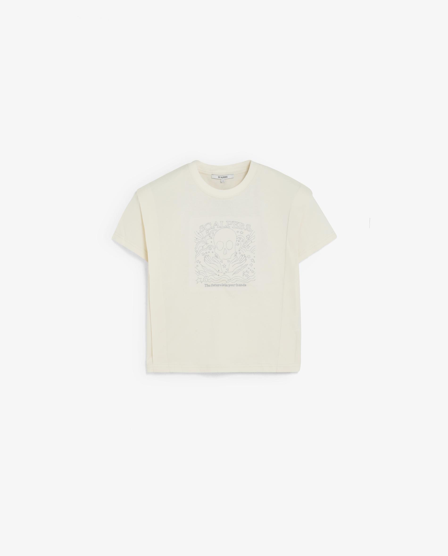 Camiseta de mujer de manga corta con calavera en lurex - Scalpers - Marfil Marfil-1