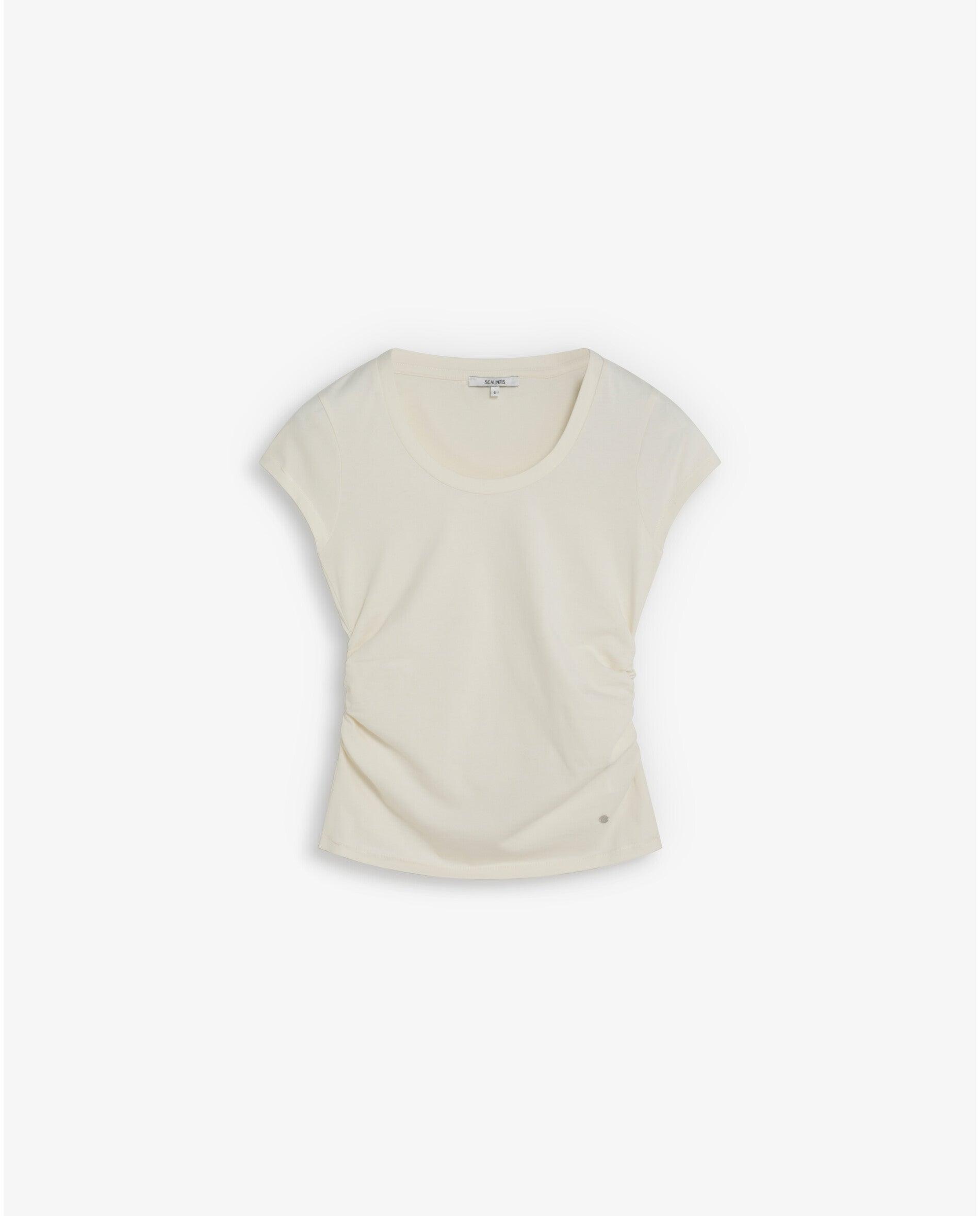 Camiseta de mujer ligeramente elástica con frunces laterales - Scalpers - Marfil Marfil-1