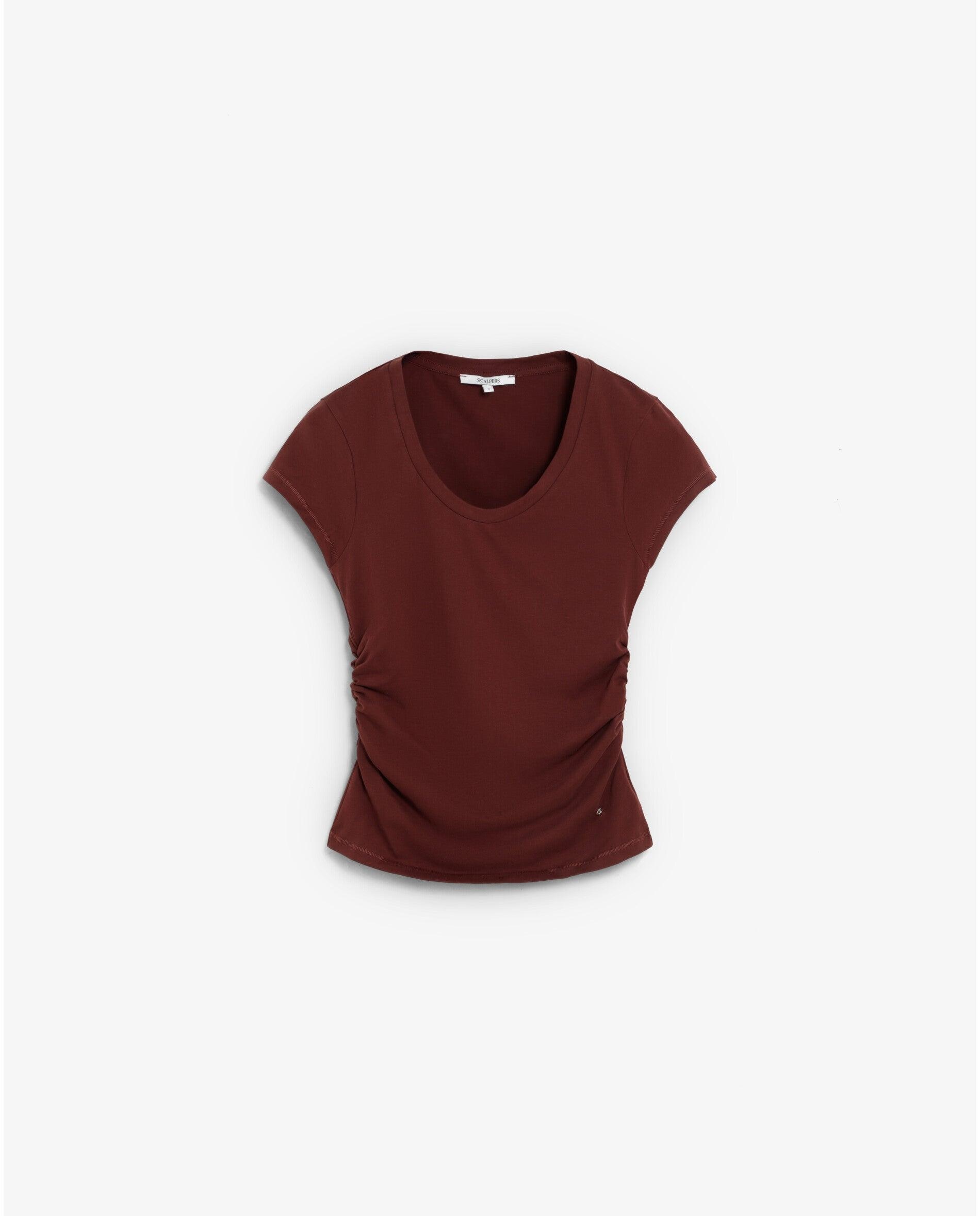 Camiseta de mujer ligeramente elástica con drapeado lateral - Scalpers - Marrón Marrón-5