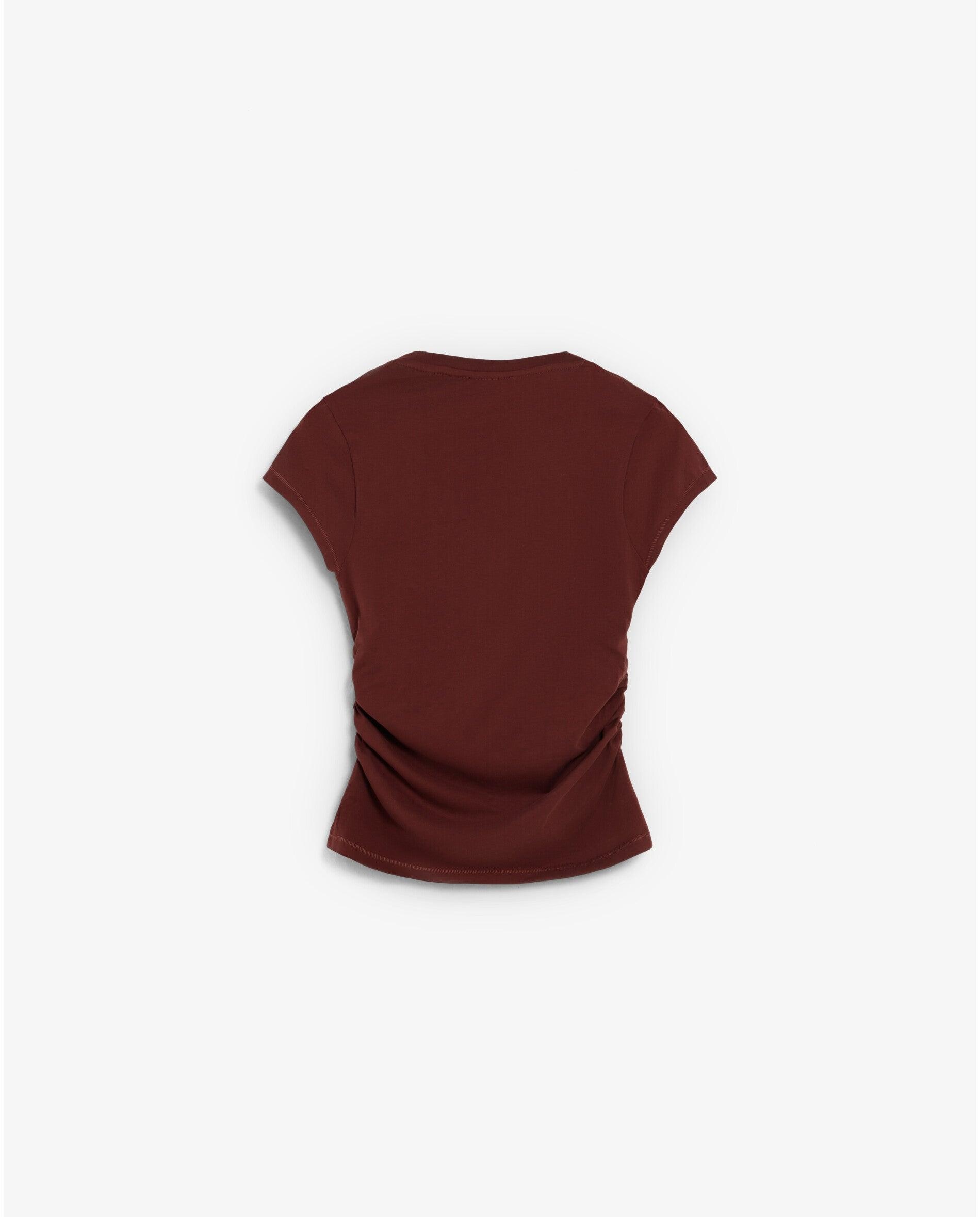 Camiseta de mujer ligeramente elástica con drapeado lateral - Scalpers - Marrón Marrón-4