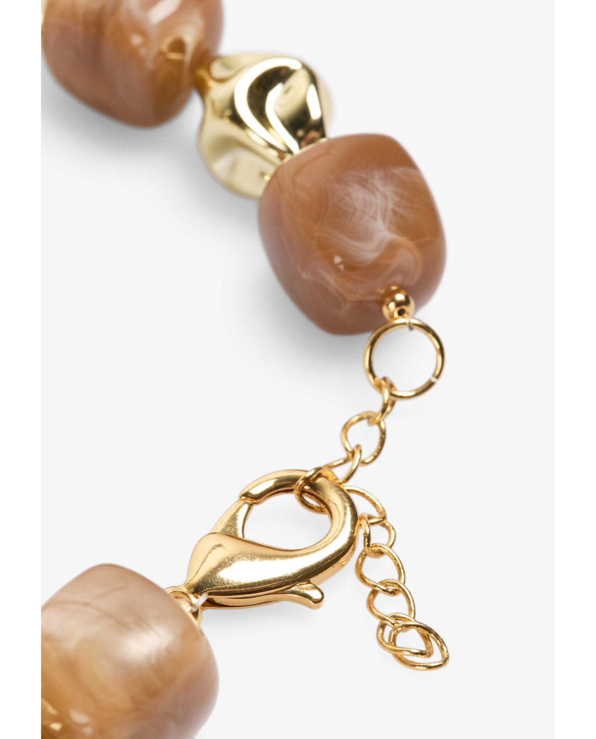 Collar corto con cuentas efecto piedra y piezas metálicas a contraste - Scalpers - Marrón claro Marrón claro-3