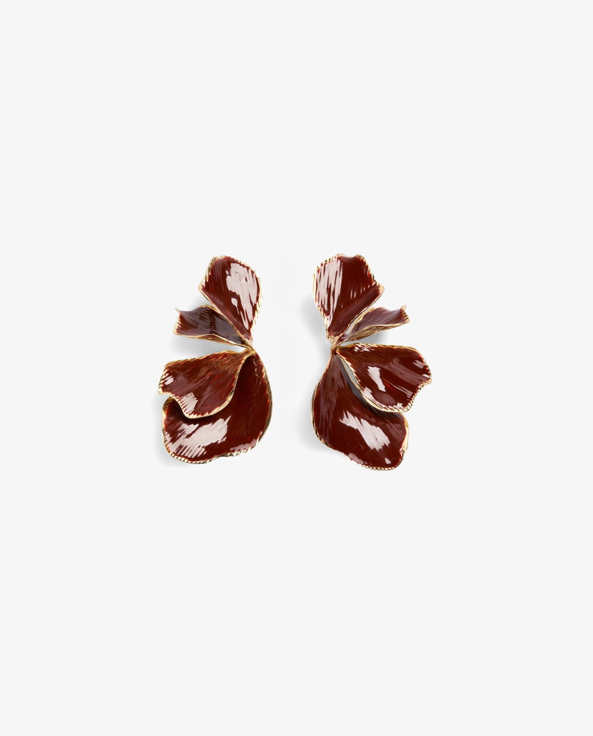 Imagen 0 de Pendientes con diseño floral y acabado esmaltado Burdeos