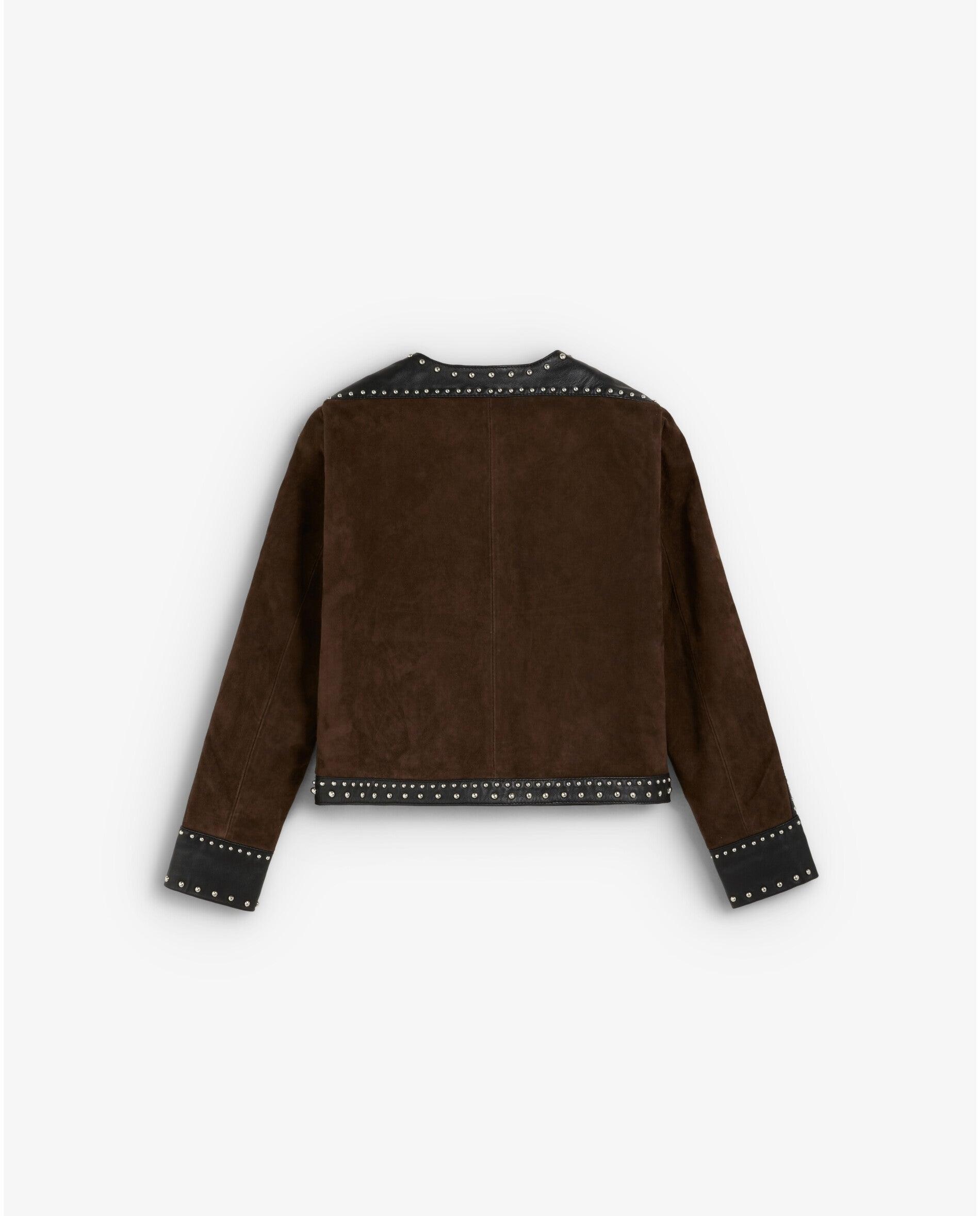 Chaqueta de mujer de piel y ante con studs decorativos - Scalpers - Marrón Marrón-3