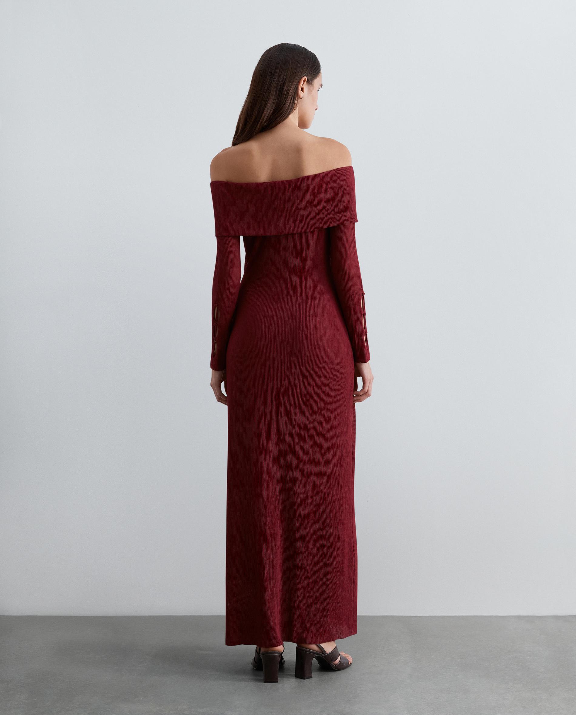 Vestido de punto fino de manga larga con escote bardot - Scalpers - Burdeos Burdeos-3