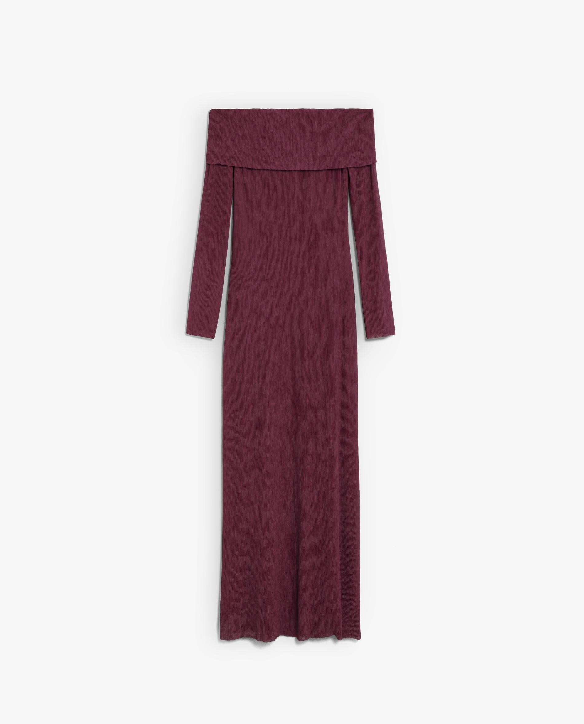 Vestido de punto fino de manga larga con escote bardot - Scalpers - Burdeos Burdeos-4