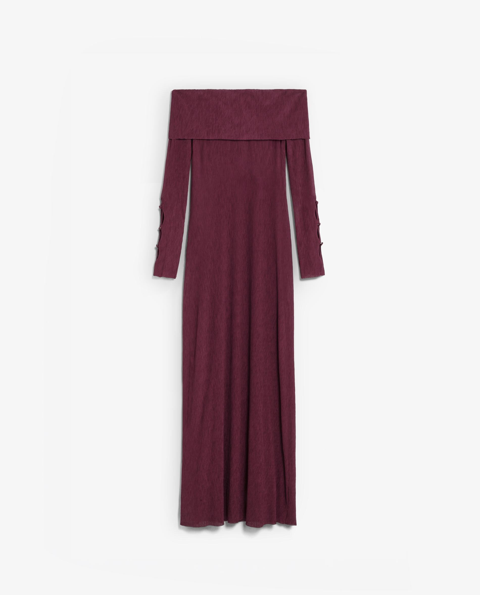 Vestido de punto fino de manga larga con escote bardot - Scalpers - Burdeos Burdeos-5