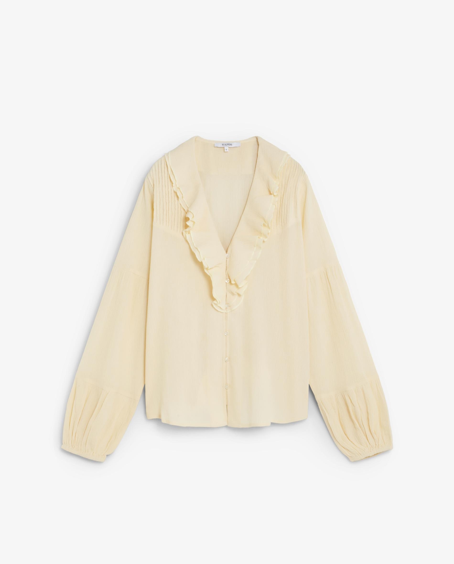 Imagen 0 de Camisa de mujer con volantes y escote de pico Amarillo
