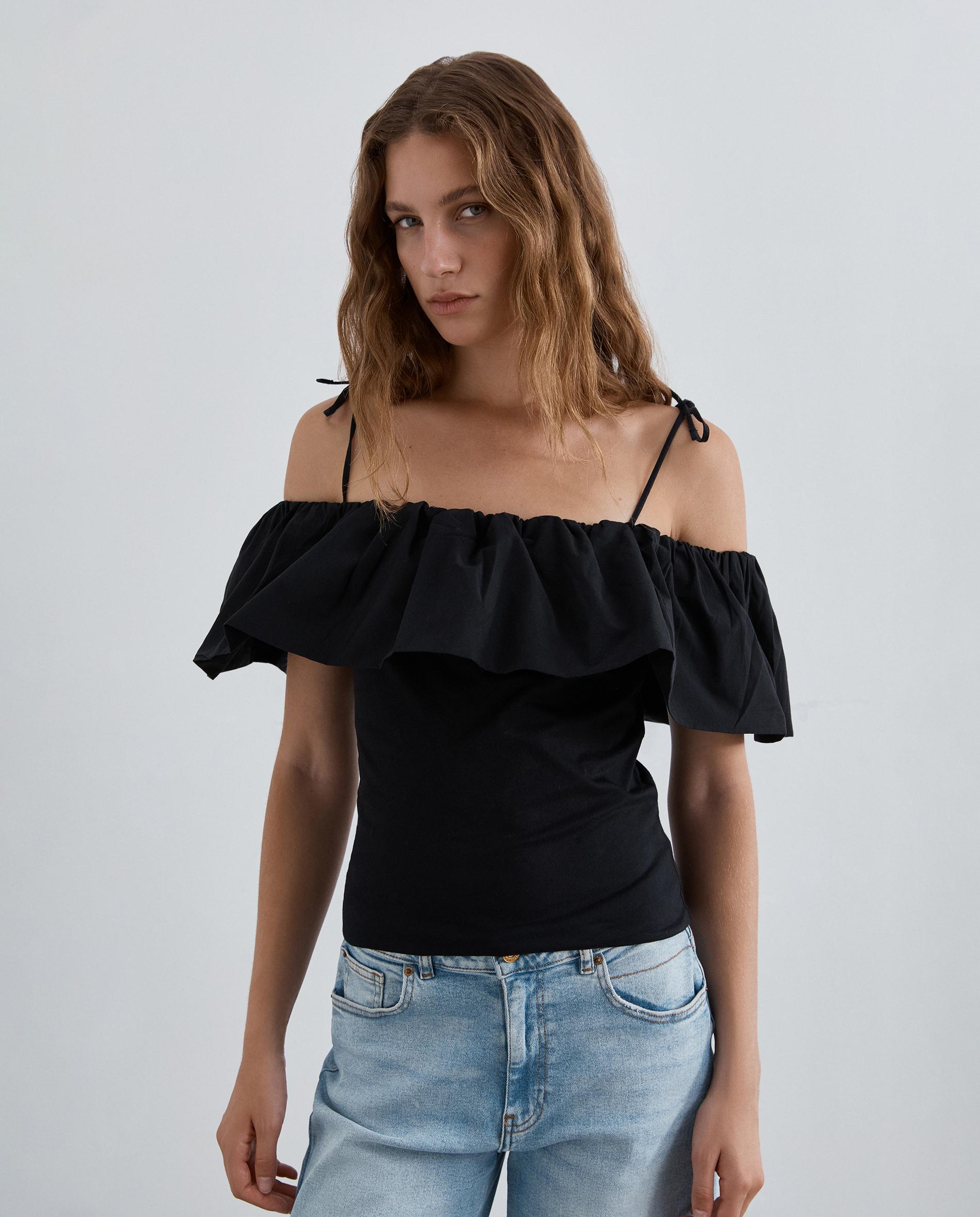 Top de mujer de tirantes con volante superior - Scalpers - Negro Negro-1
