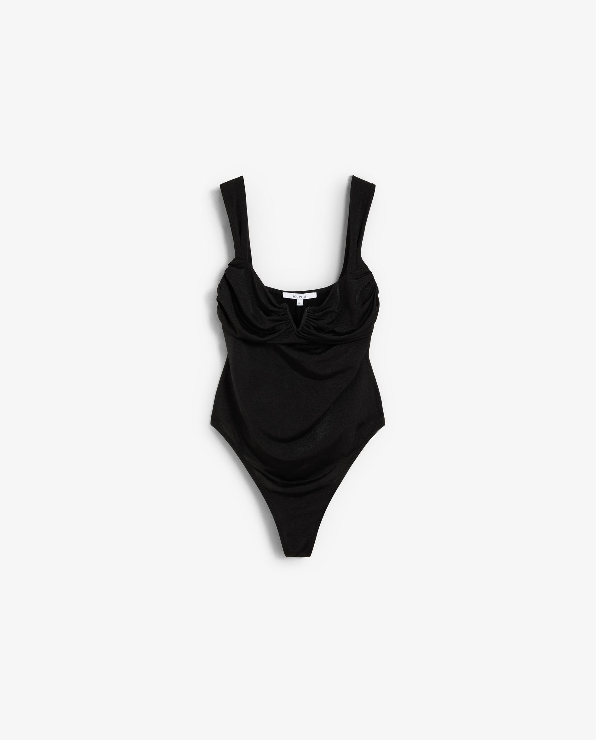 Body de mujer de tirantes con frunces en el pecho - Scalpers - Negro Negro-1