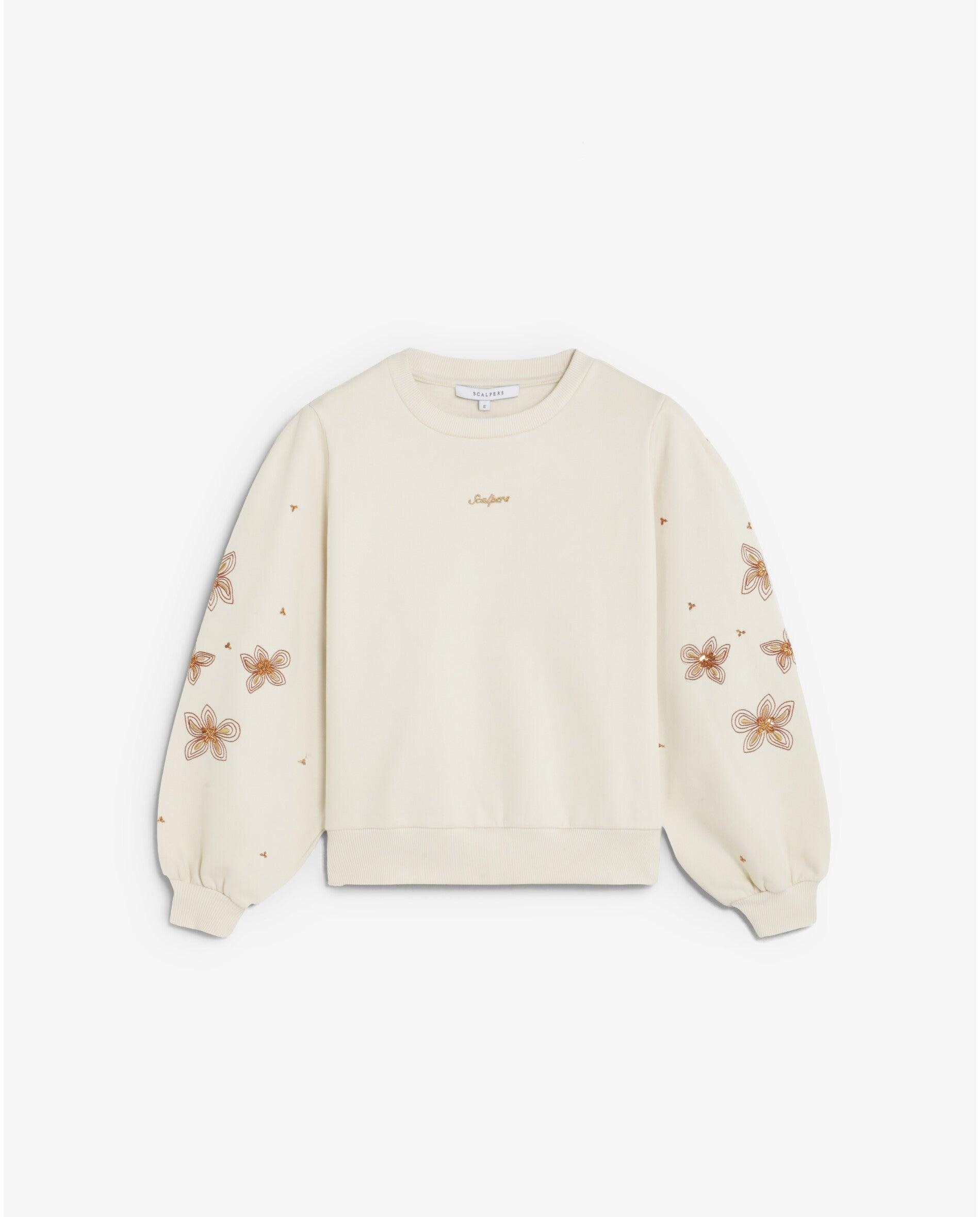 Imagen 0 de Sudadera de mujer con mangas abullonadas y estampado floral Beige