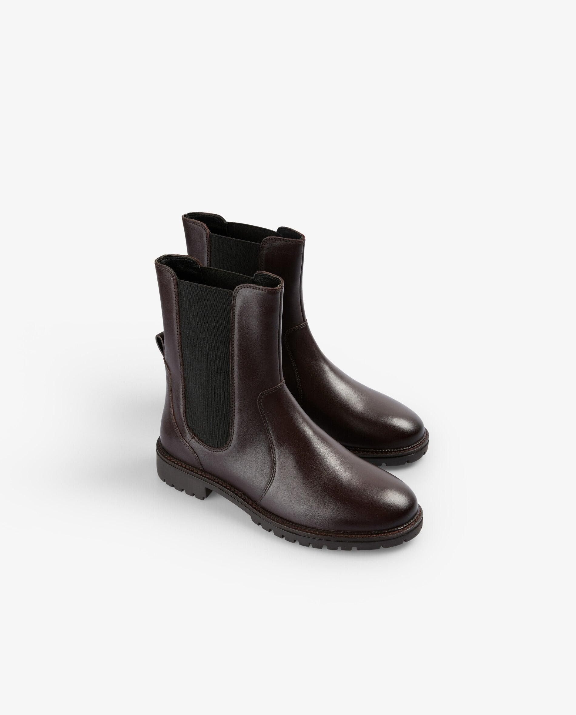 Botas suela track de mujer estilo chelsey de cuero - Scalpers - Burdeos Burdeos-3