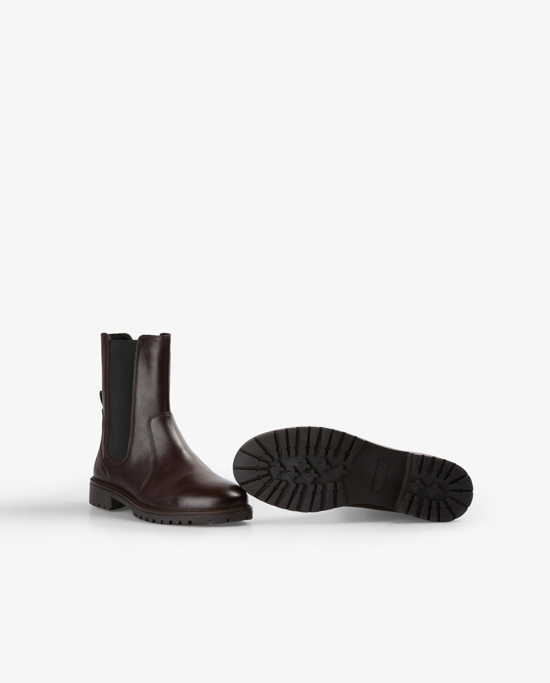 Botas suela track de mujer estilo chelsey de cuero - Scalpers - Burdeos Burdeos-4