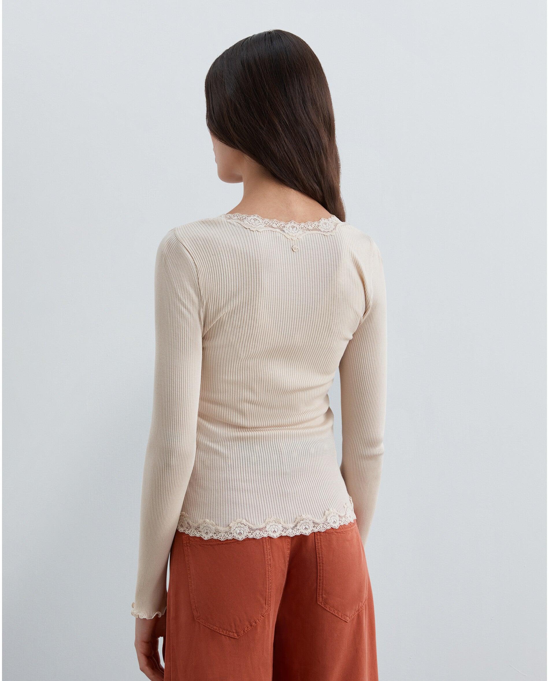 Cárdigan de mujer acanalado con detalle de encaje - Scalpers - Beige Beige-2