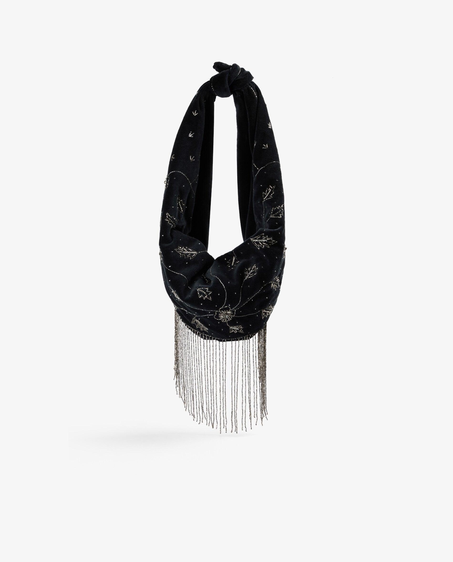 Imagen 1 de Bolso de hombro de terciopelo con detalles florales - Scalpers - Negro Negro